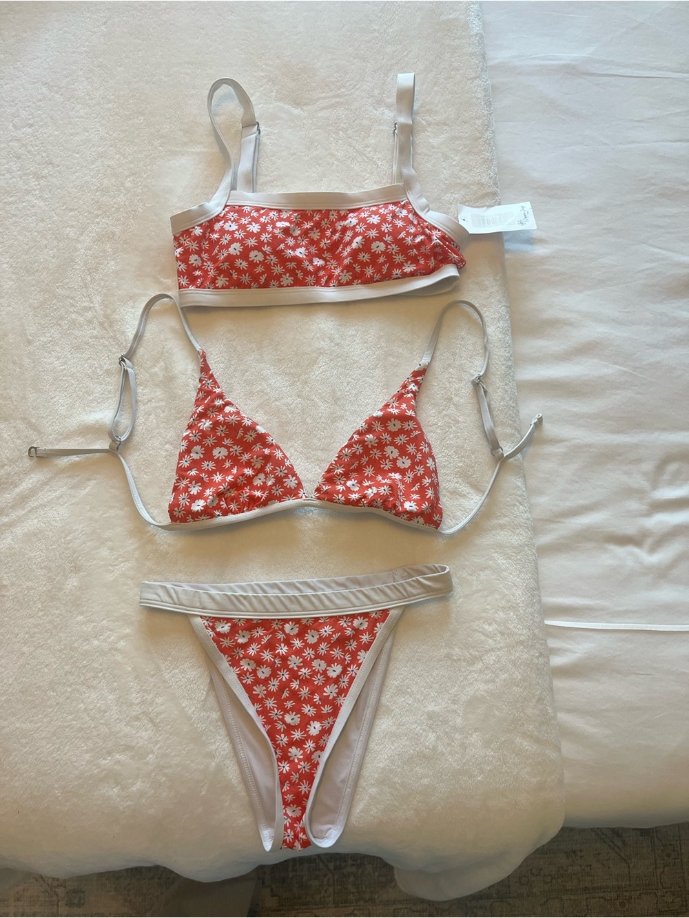 Dippin Daisys Red Daisy Print Triangle Bikini Set with White Trim